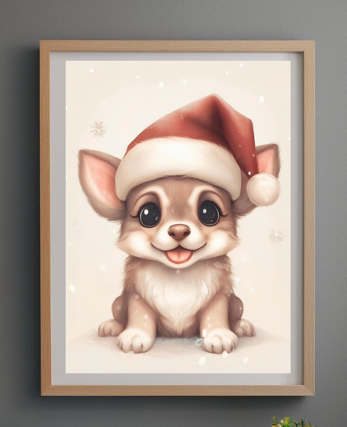 Christmas Chihuahua Puppy in Red Santa Hat Cute Holiday Poster - Image 2