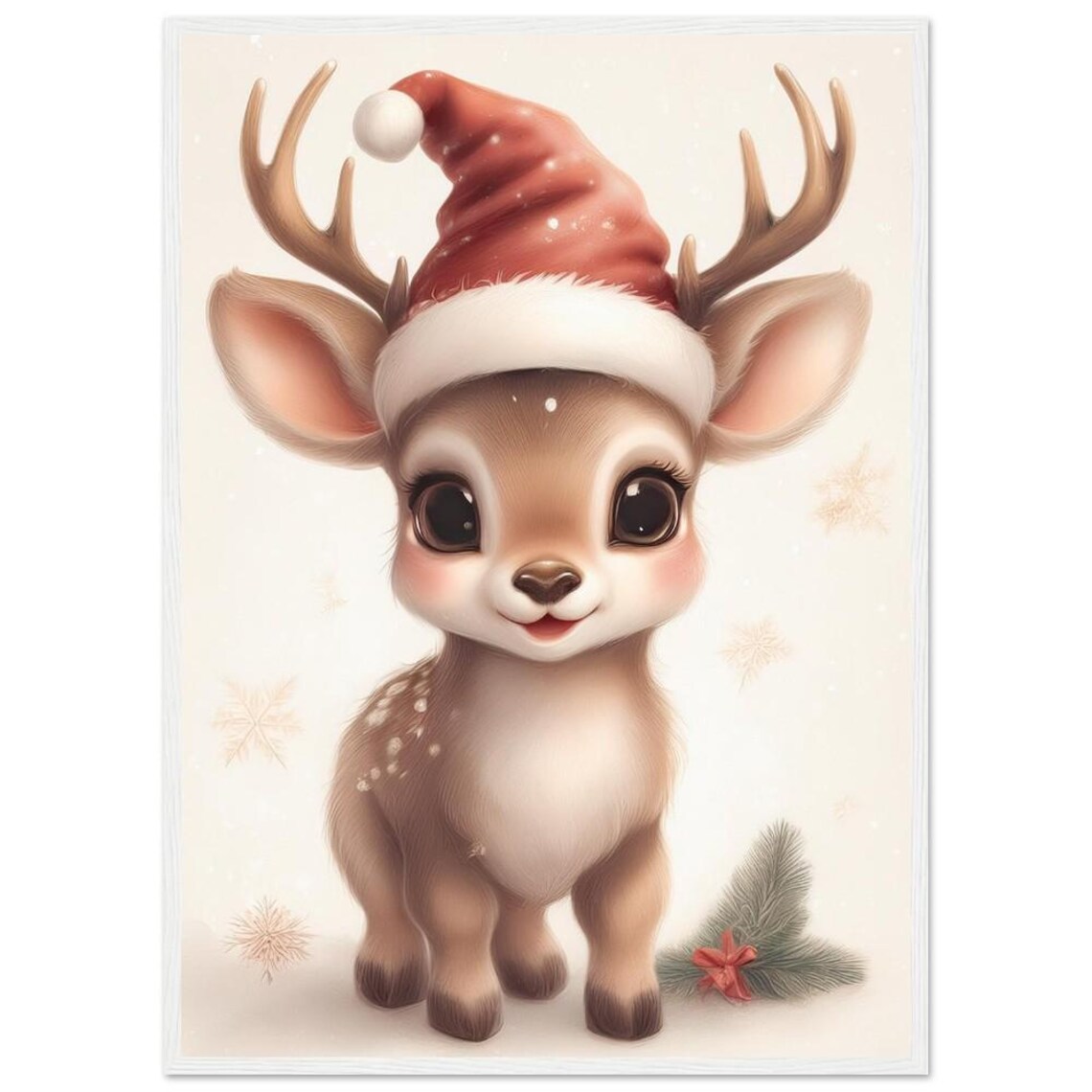 Christmas Baby Reindeer in Red Santa Hat Cute Holiday Poster - Image 2