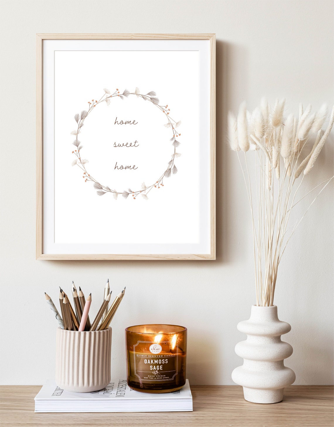 Home Sweet Home Botanical Wreath Elegant Script Quote Art Print - Image 2
