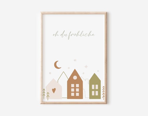 Oh Du Frohliche German Winter Village Houses Minimalist Art Poster