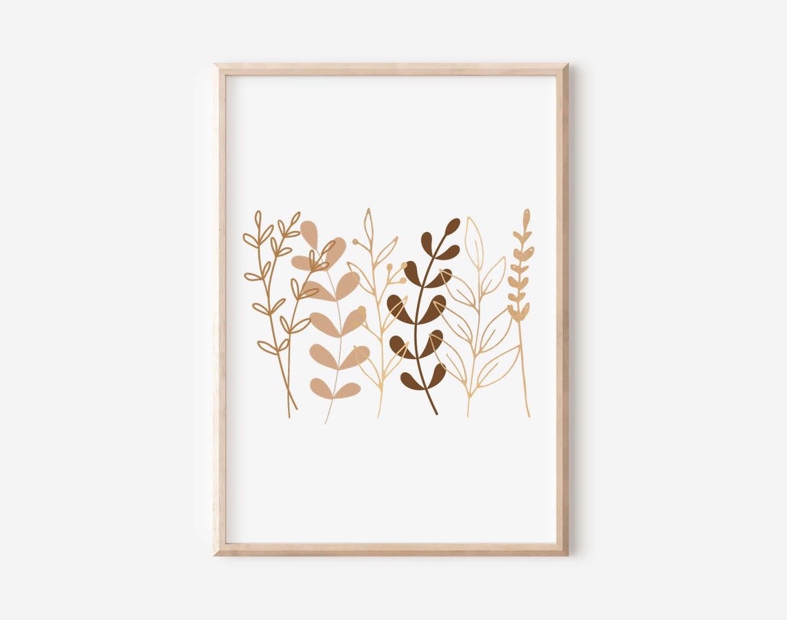Neutral Botanical Leaf Branches Minimalist Boho Wall Decor Poster