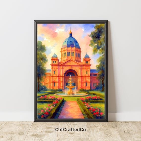 Royal Exhibition Building Print Melbourne Watercolor Wall Art Heritage Landmark Garden Scene Australia