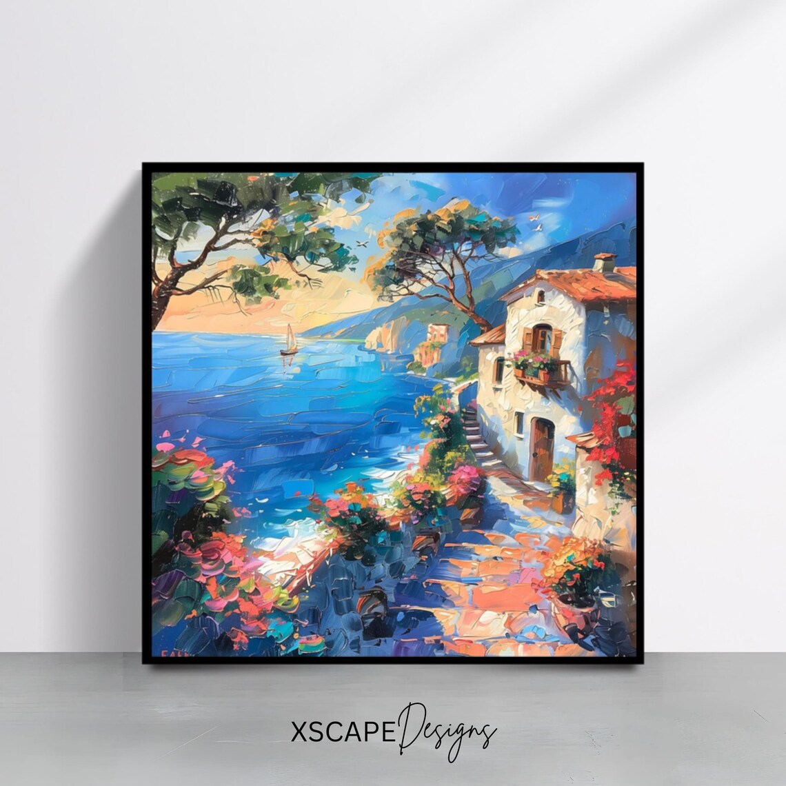 Scenic Coastal Mediterranean Art Print, Home Decor