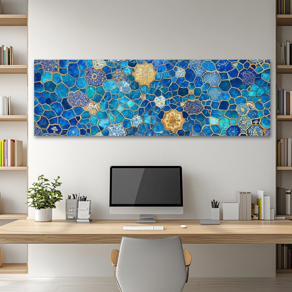 Islamic Mosaic Wall Art Long Horizontal Narrow Print Elegant Geometric Artwork For Above Couch Or Bed - Image 2