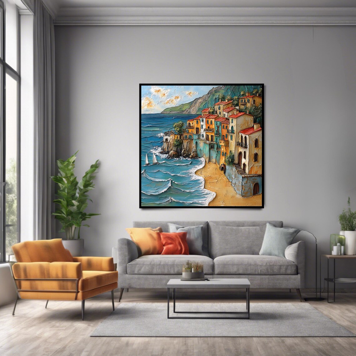 Mediterranean Cliffside Village Colorful Houses Beach and Sea Poster - Image 2