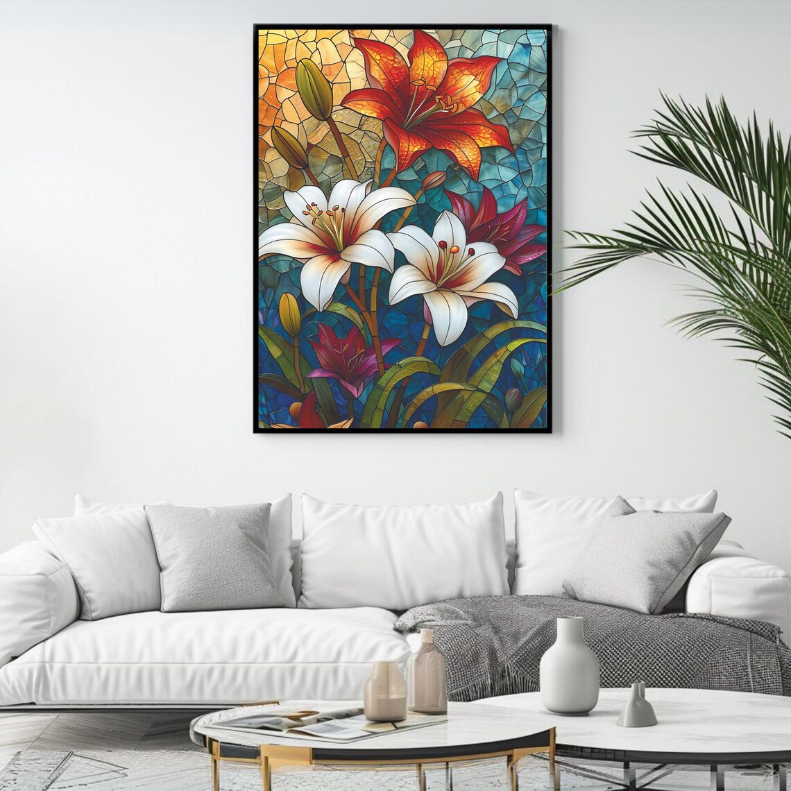 Stained Glass Lilies Botanical Art Print - Image 4