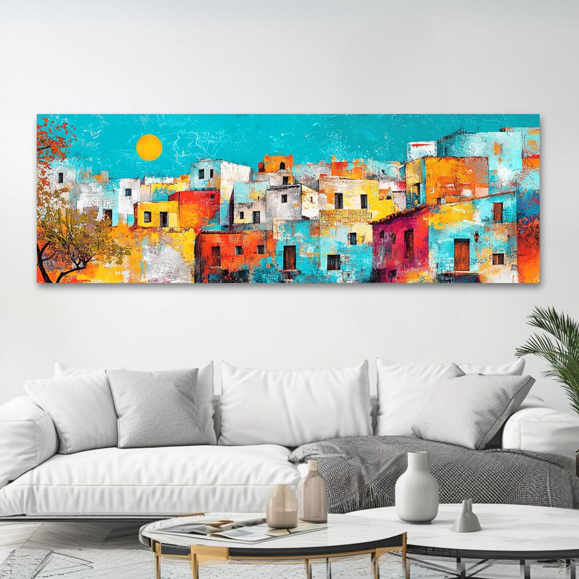 Colorful Mediterranean Village Abstract Sun Painting Travel Poster - Image 4