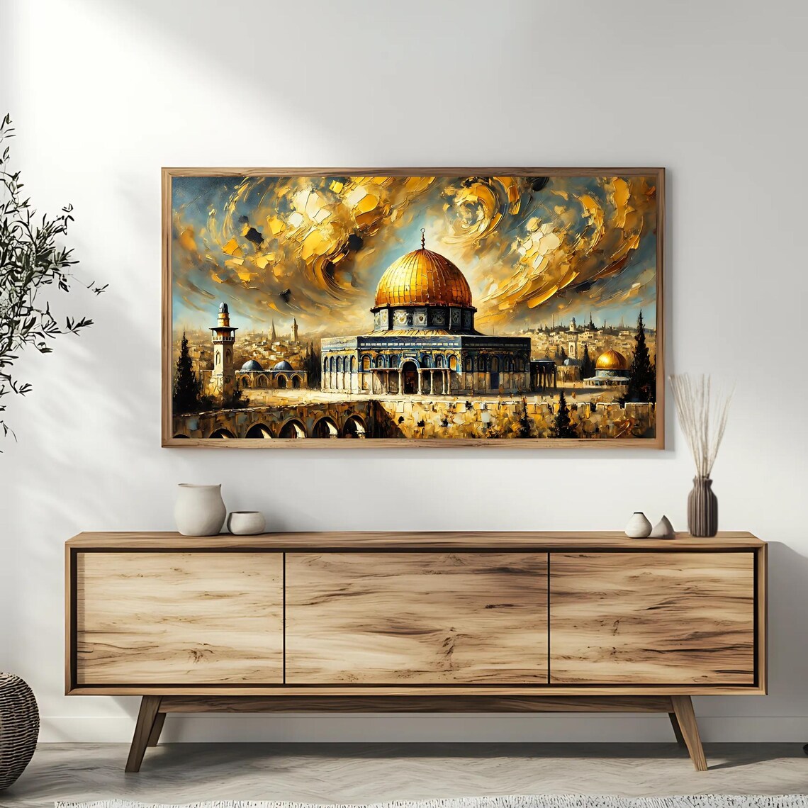 Dome of the Rock Jerusalem Golden Sky Oil Painting Frame TV Art Poster - Image 3