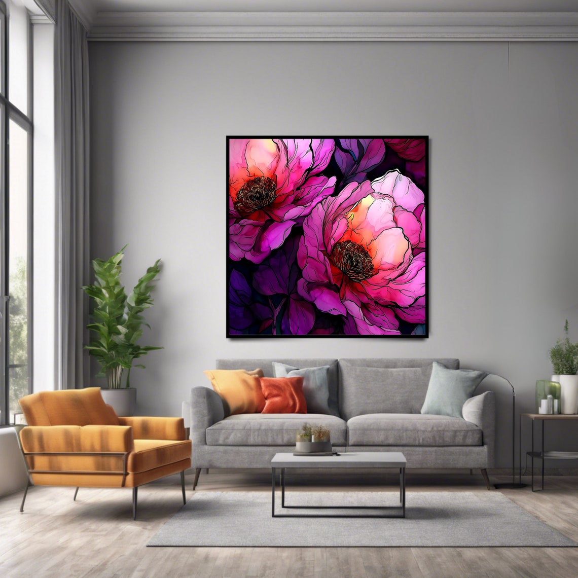 Vibrant Pink Peonies Alcohol Ink Blossoms Modern Floral Art Print - Image 2