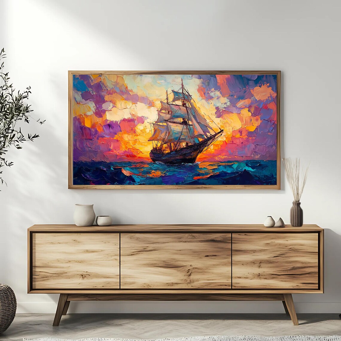Sailing Ship At Sunset Art Frame Tv Art Roku Screensaver Vibrant Nautical Ocean Scene - Image 3