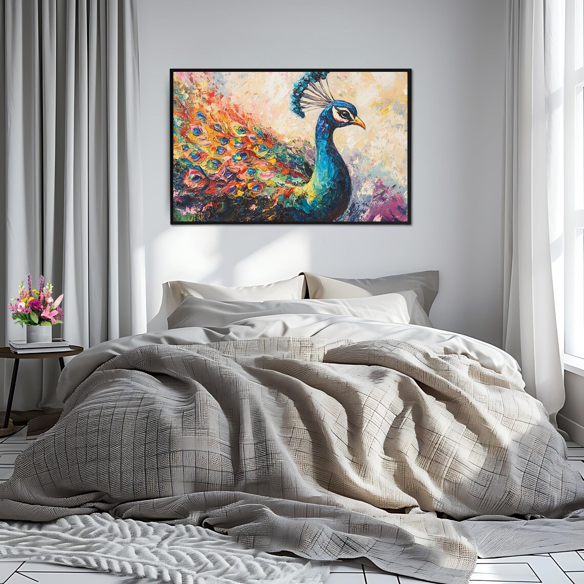 Abstract Colorful Peacock Portrait Vibrant Impasto Feather Art Poster - Image 2