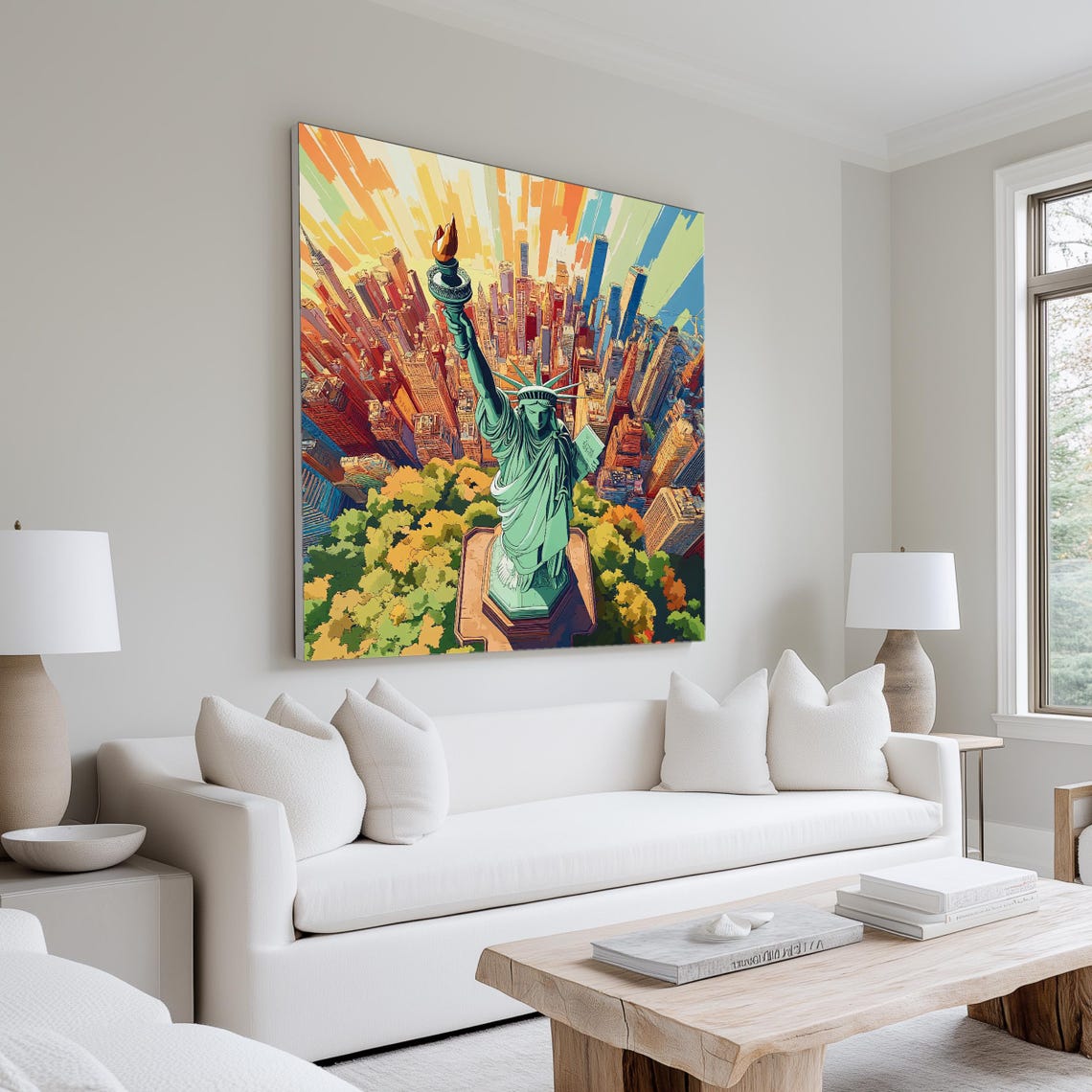 Statue Of Liberty Art Print Square Nyc Wall Decor Vibrant Urban Landmark Artwork Instant - Image 3