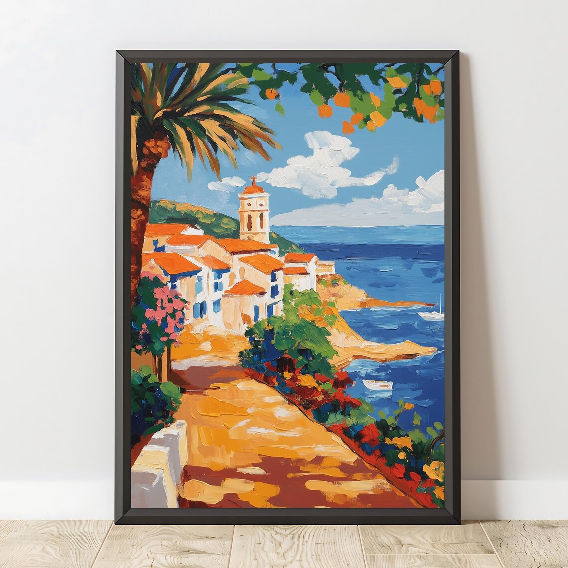 Mediterranean Coastal Art Print, Seaside Village - Image 2