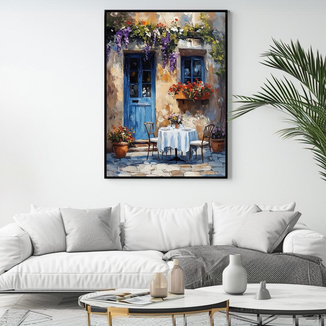 Charming French Cafe Rustic Courtyard Art Print - Image 4