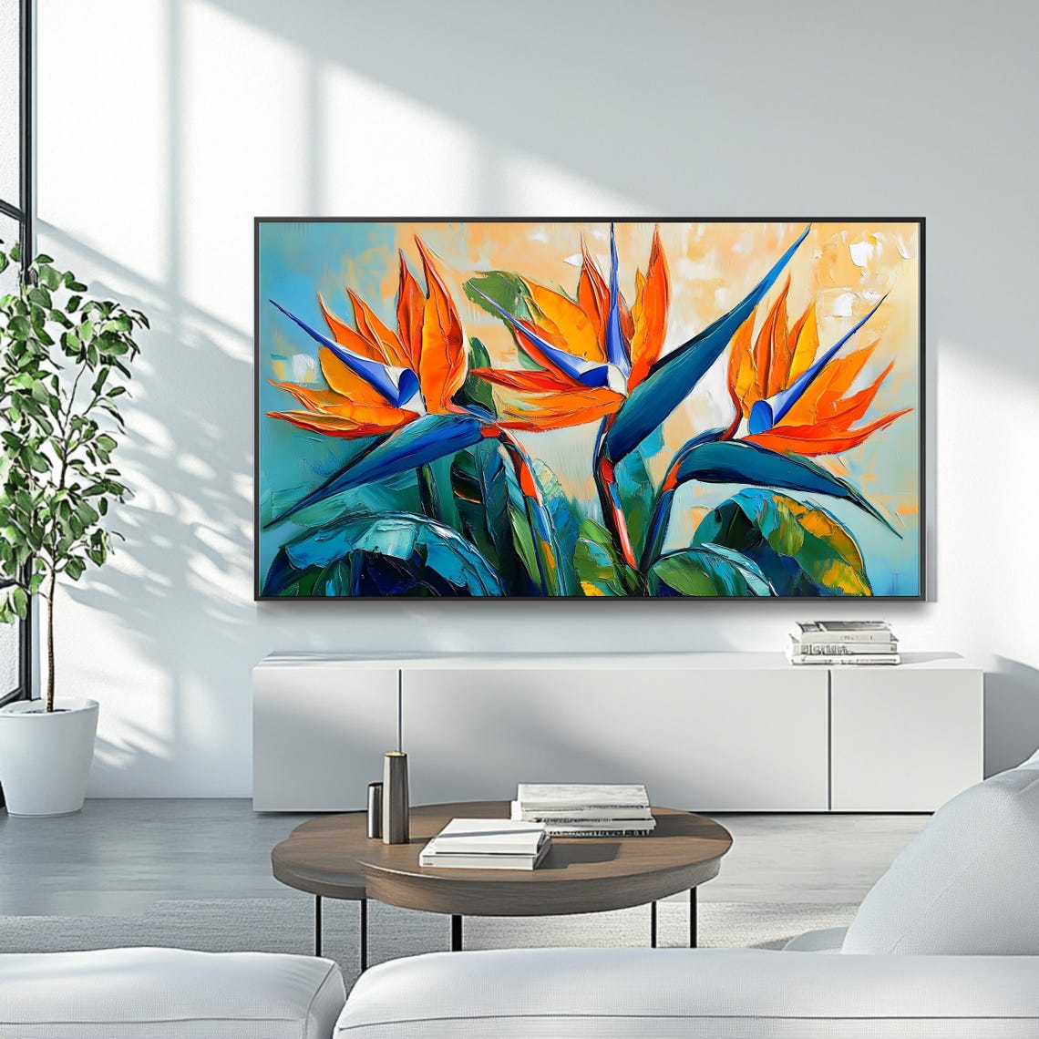 Exotic Bird Of Paradise Tropical Flowers Bold Impasto Wall Art Poster - Image 4