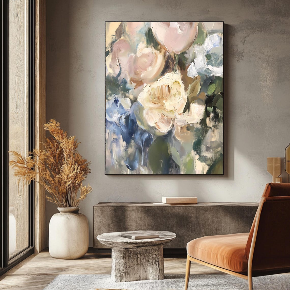Romantic Vintage Floral Bouquet Soft Pink Roses Impressionist Poster - Image 3