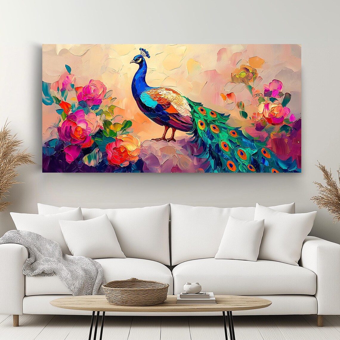 Peacock Wall Art, Panoramic Floral Artwork - Image 4