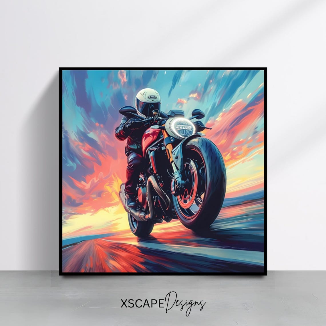 Sunset Motorcycle Wall Art Print Square Artwork Motorcycle Poster For Home Decor