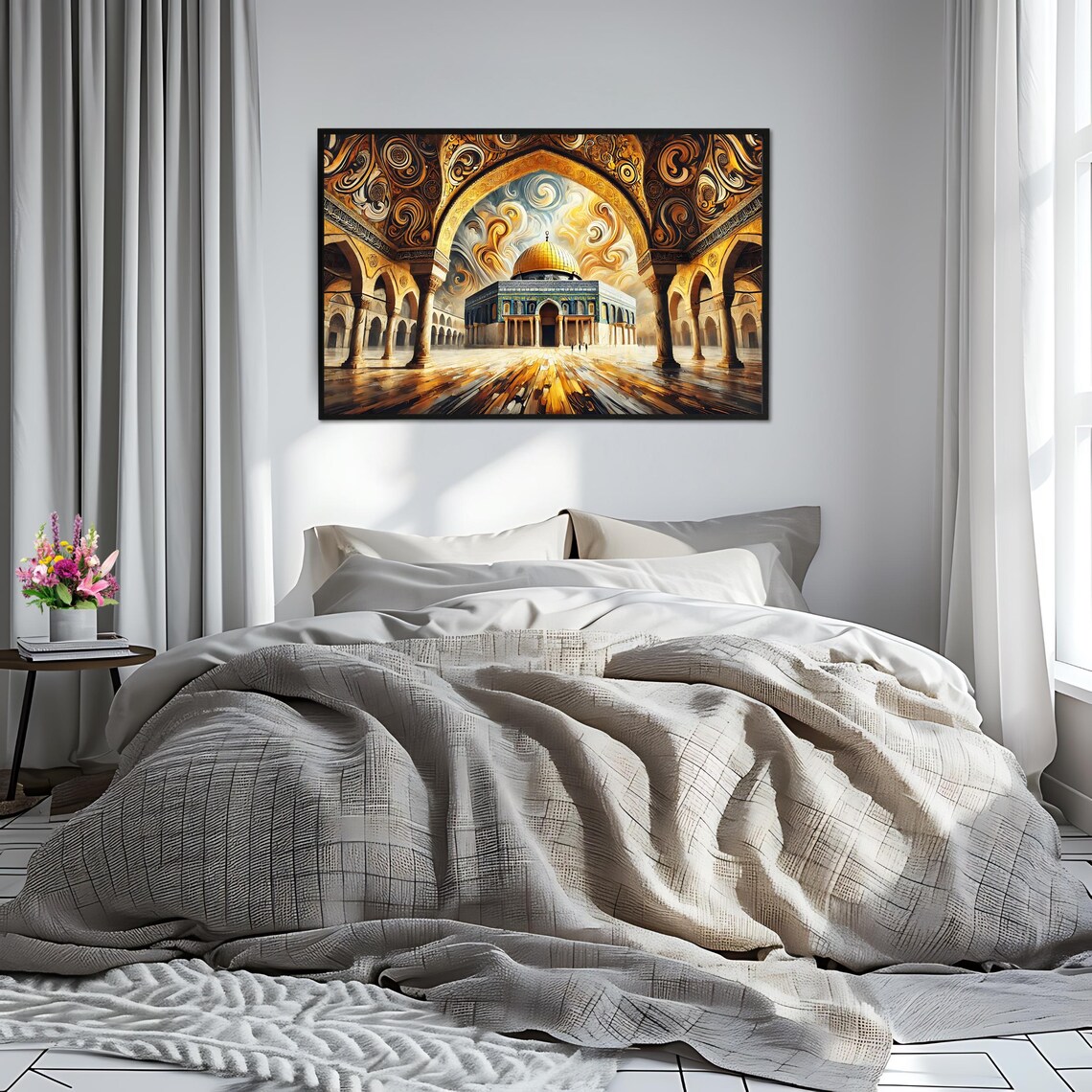 Dome Of The Rock Golden Dome Courtyard Swirling Sky Islamic Poster - Image 2