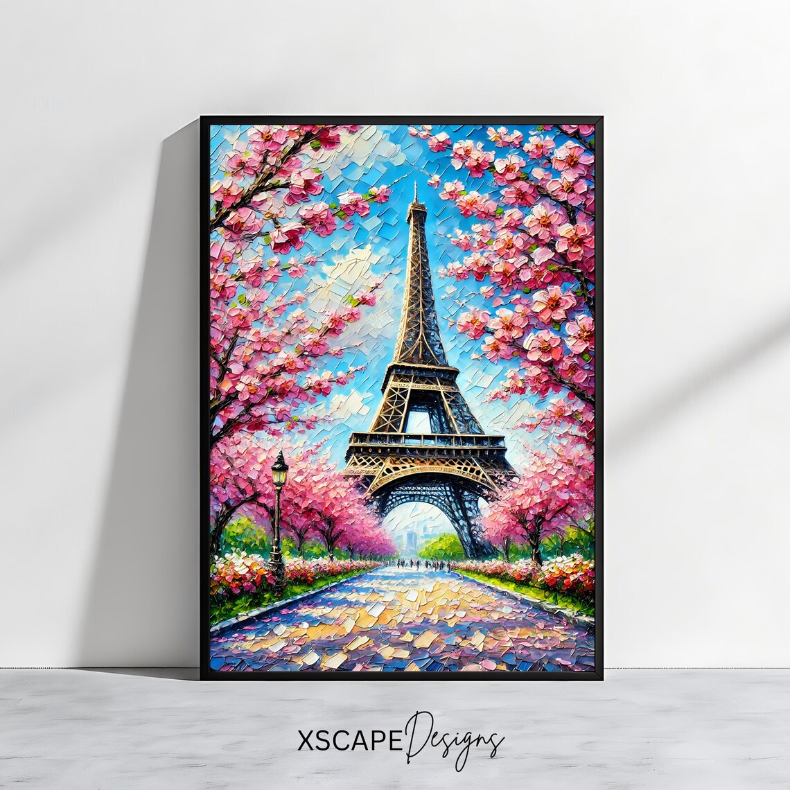 Eiffel Tower Art, Cherry Blossom Paris Landscape