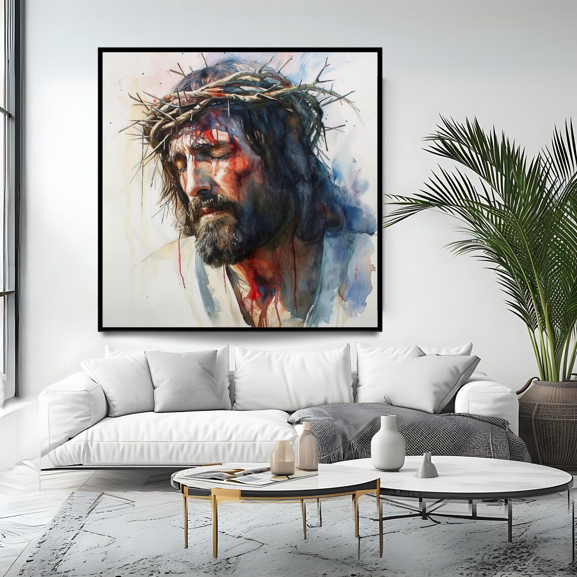 Jesus Crown Of Thorns Christian Wall Art Passion Of Christ Print Religious Home Decor Watercolor Jesus Painting Christian Gift - Image 4