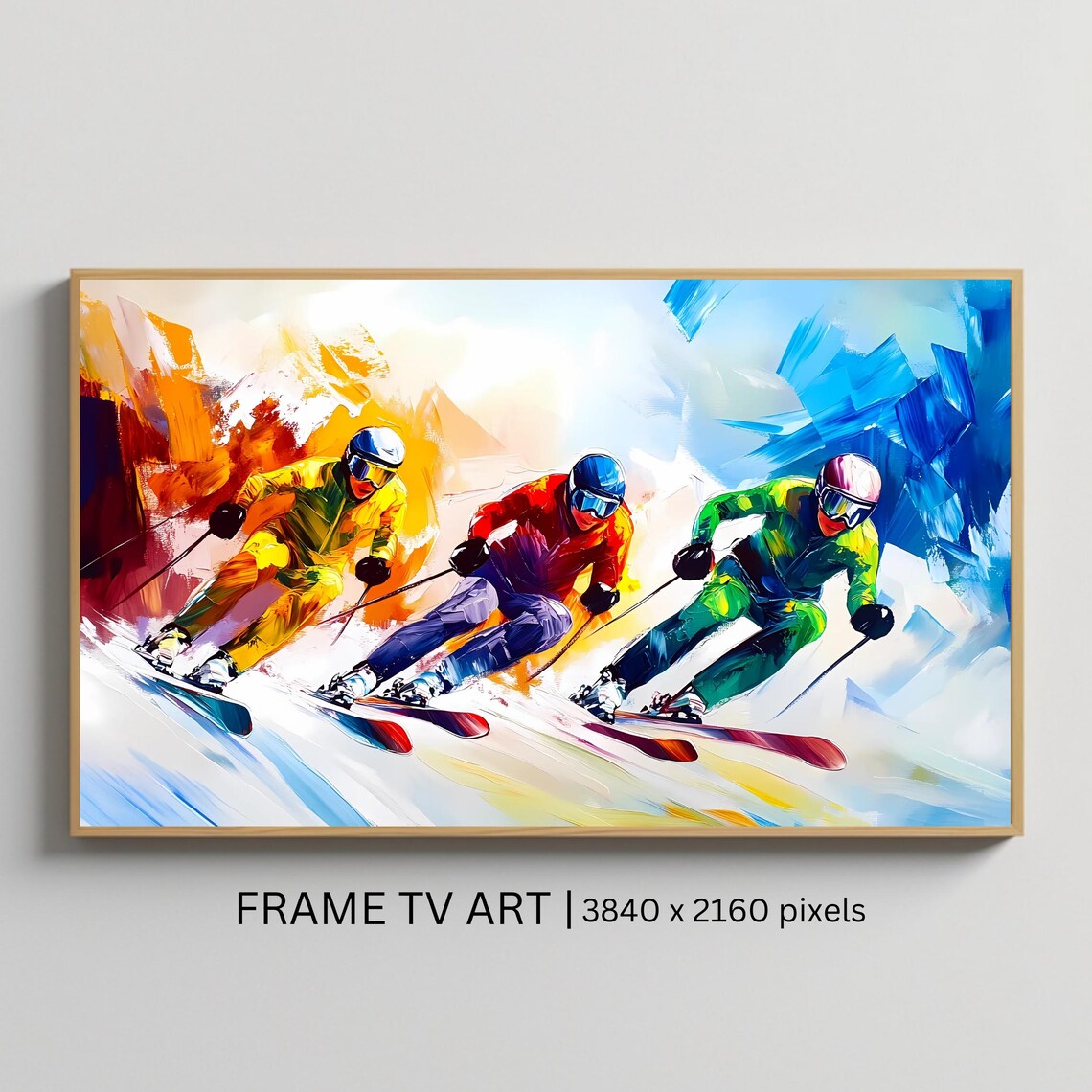 Downhill Ski Racers Speeding Colorful Winter Sports Action Art Poster