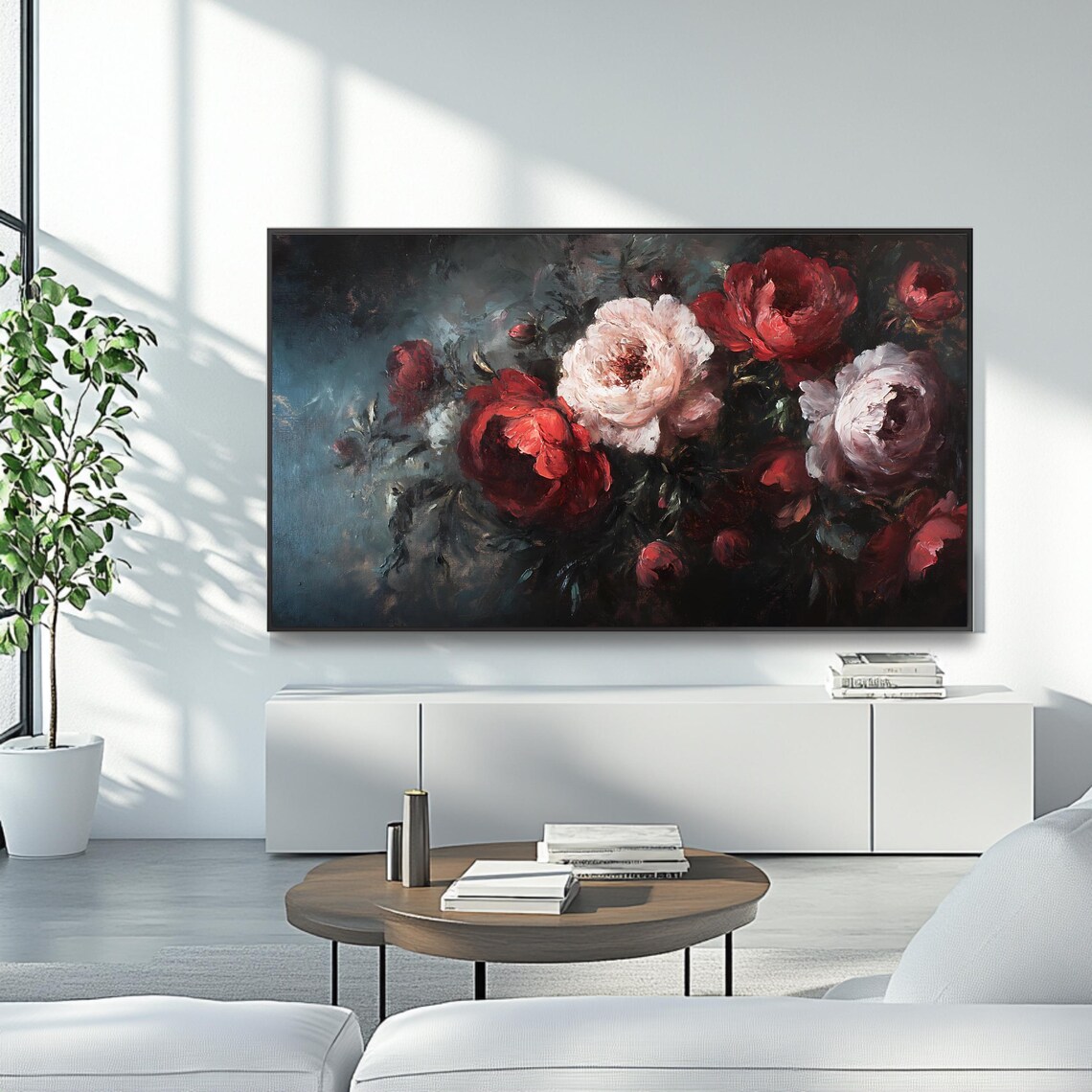 Dark Moody Red Roses Floral Oil Painting Vintage Botanical Art Poster - Image 4