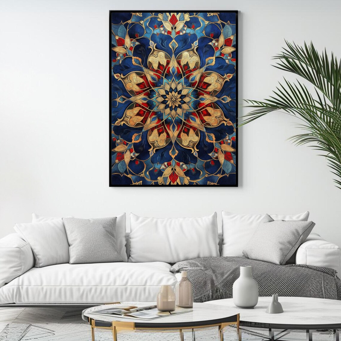 Royal Blue And Gold Islamic Geometric Mandala Pattern Art Print - Image 4