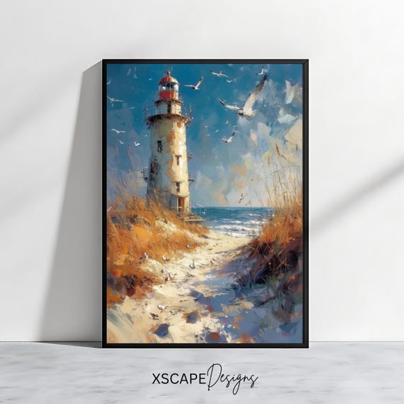 Coastal Lighthouse Wall Art Print Seascape Artwork For Nautical Home Decor