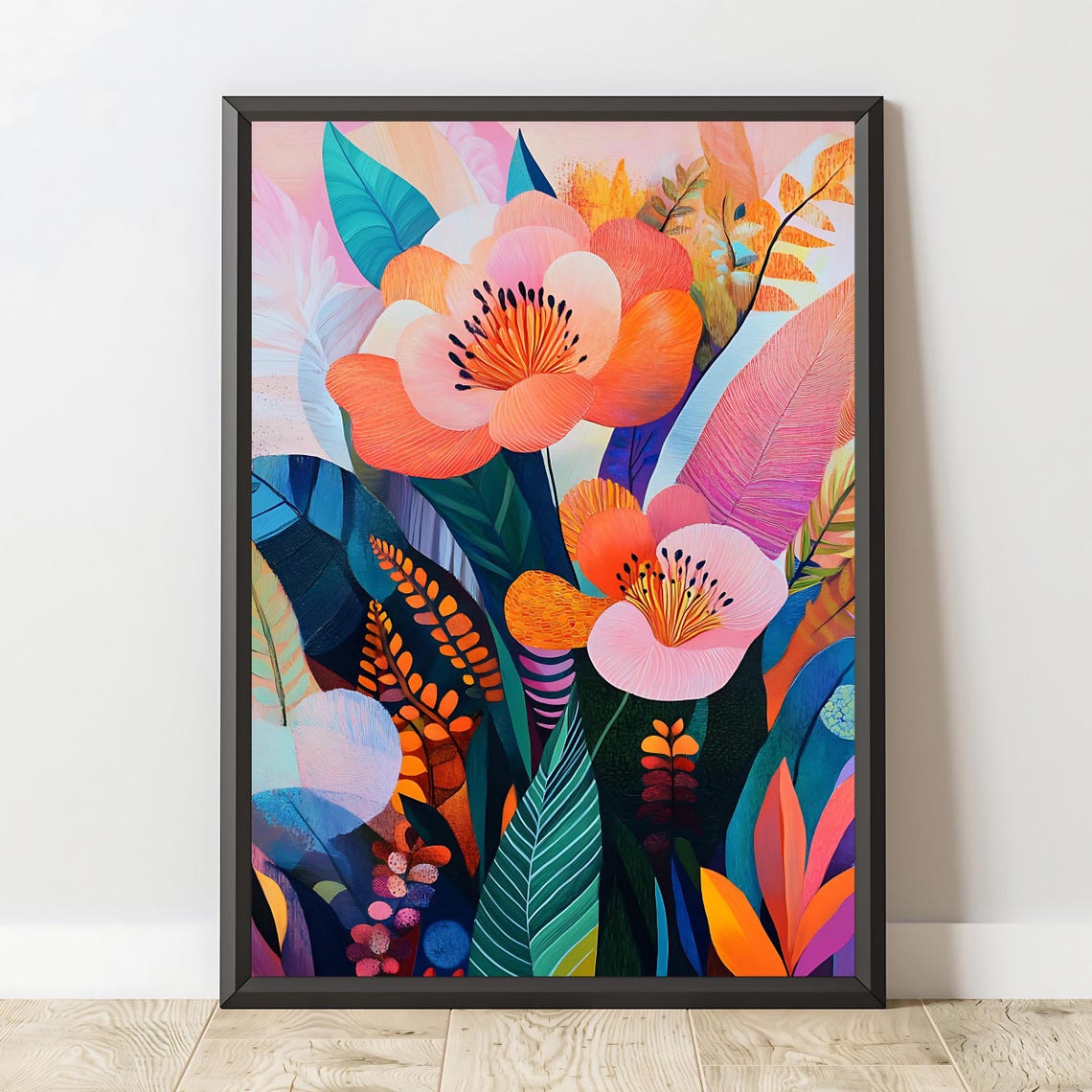 Vibrant Coral Tropical Floral Illustration Modern Botanical Art Print - Image 2