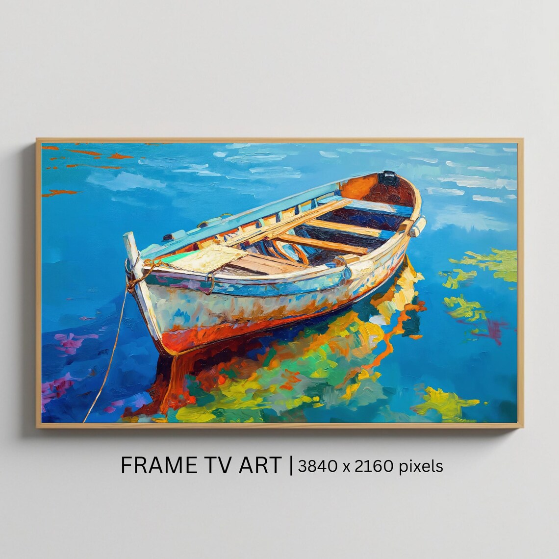 Rustic Wooden Boat Blue Water Sunny Seaside Coastal TV Art Poster