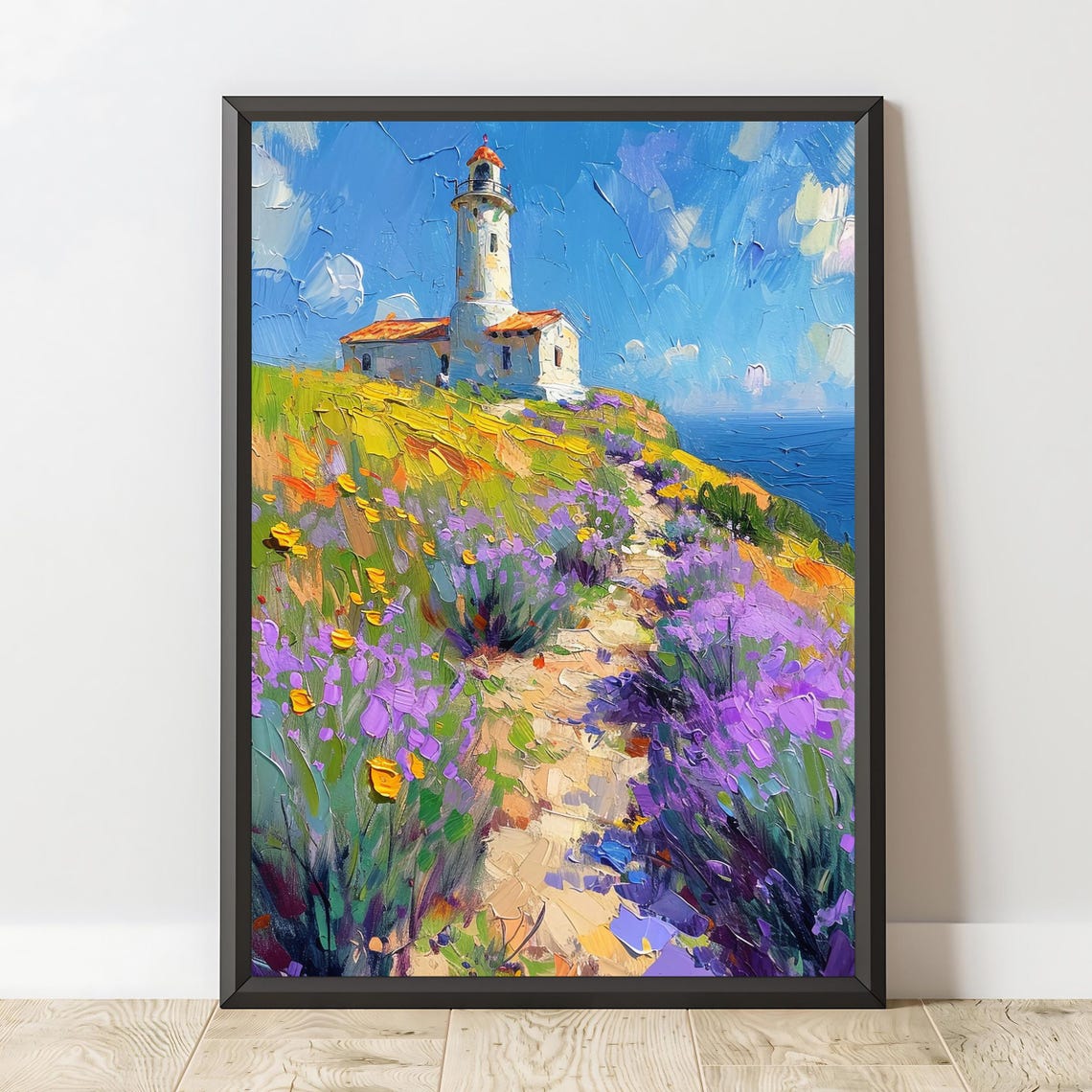 Lighthouse Wall Art Coastal Print With Lavender Fields Nautical Decor - Image 2