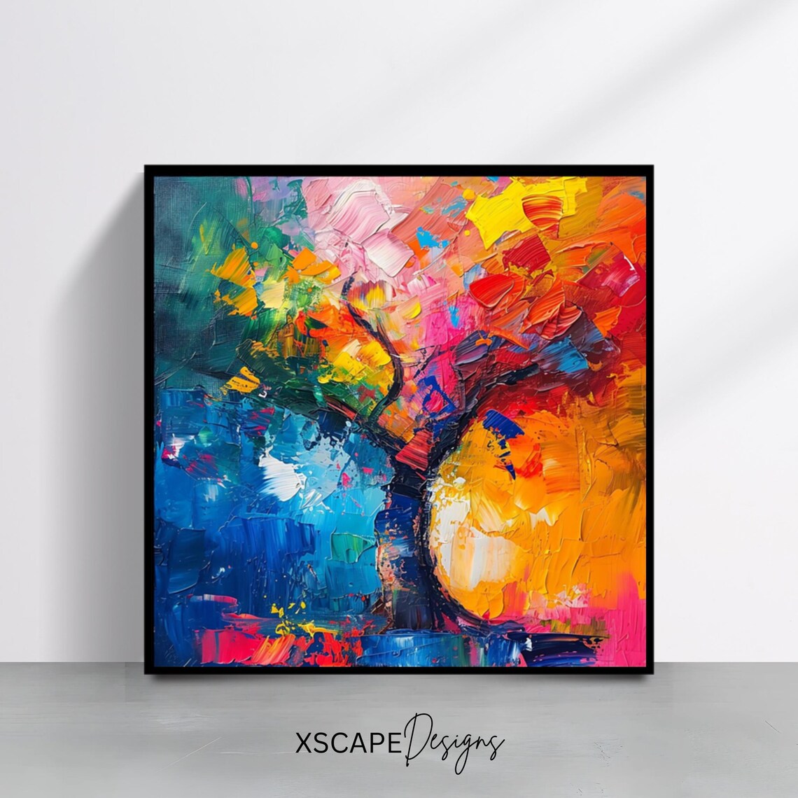 Abstract Colorful Tree Art Print Modern Wall Art Square Decor For Home