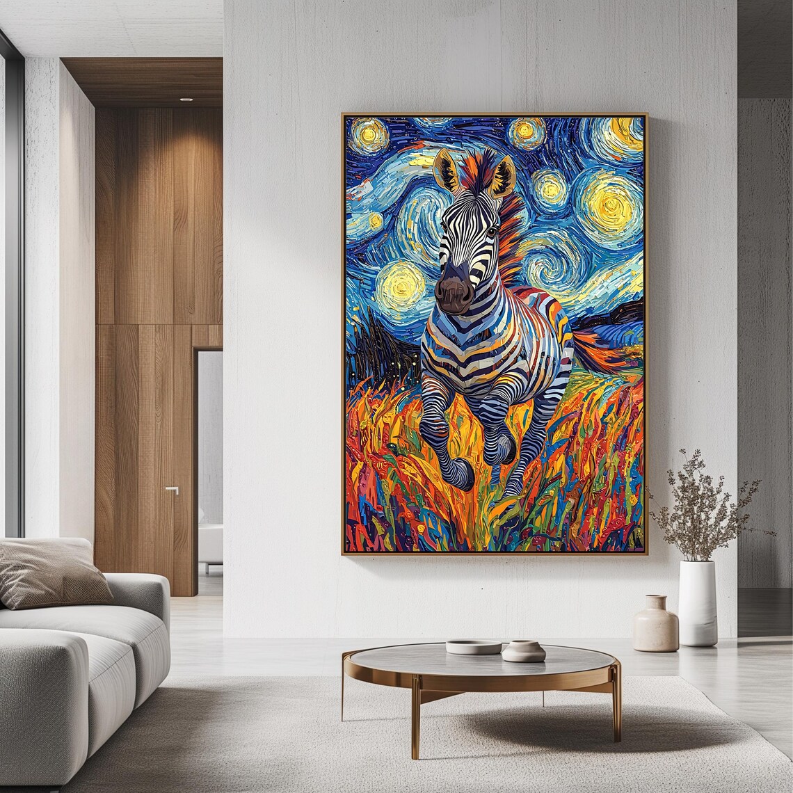 Zebra Starry Night Swirling Sky Colorful Modern Safari Animal Art Print - Image 3
