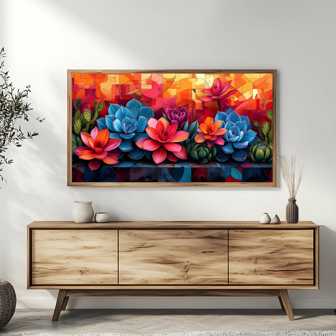 Colorful Succulent Garden Stained Glass Floral Botanical TV Art Poster - Image 3