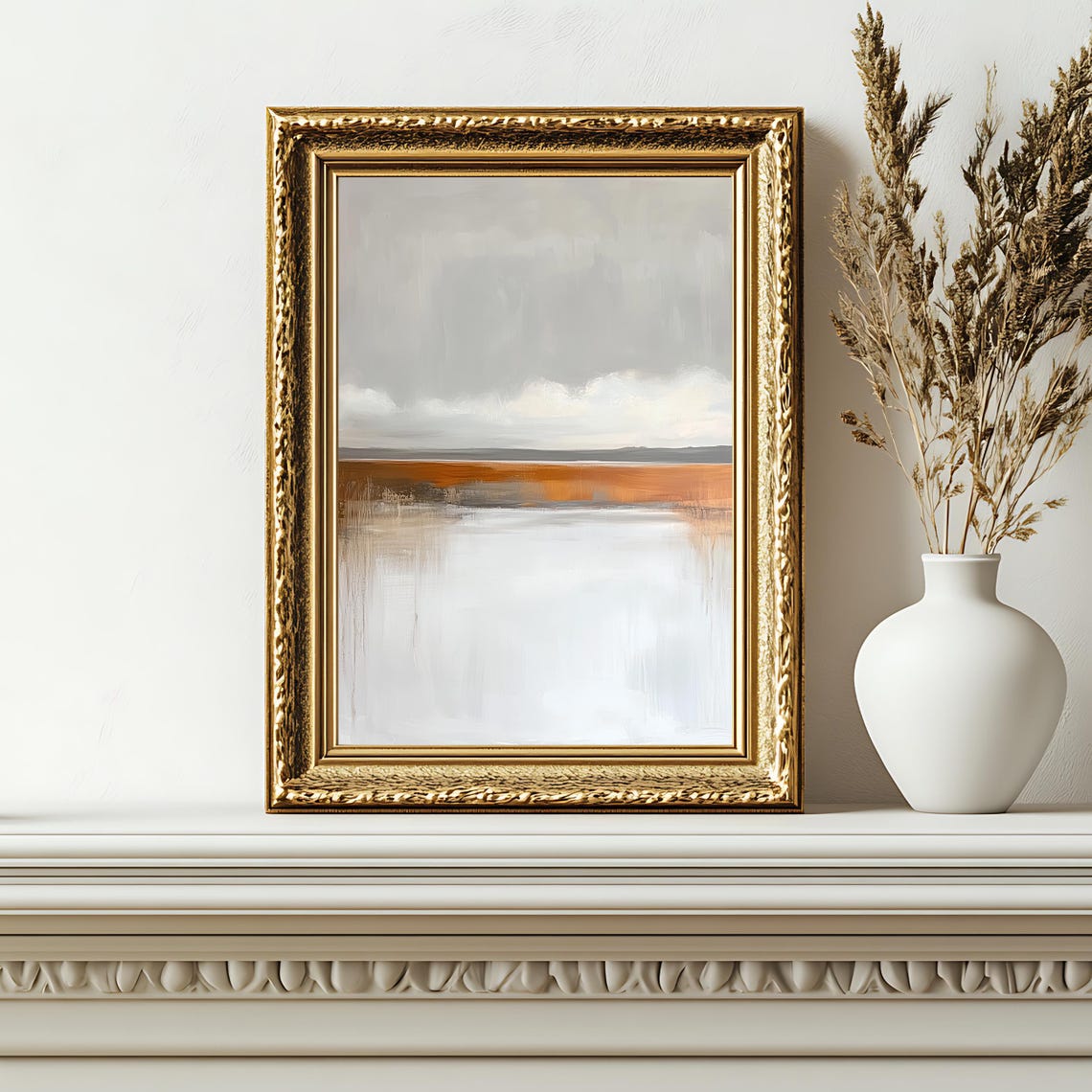 Minimalist Abstract Coastline Gray Burnt Orange Modern Seascape Poster - Image 2