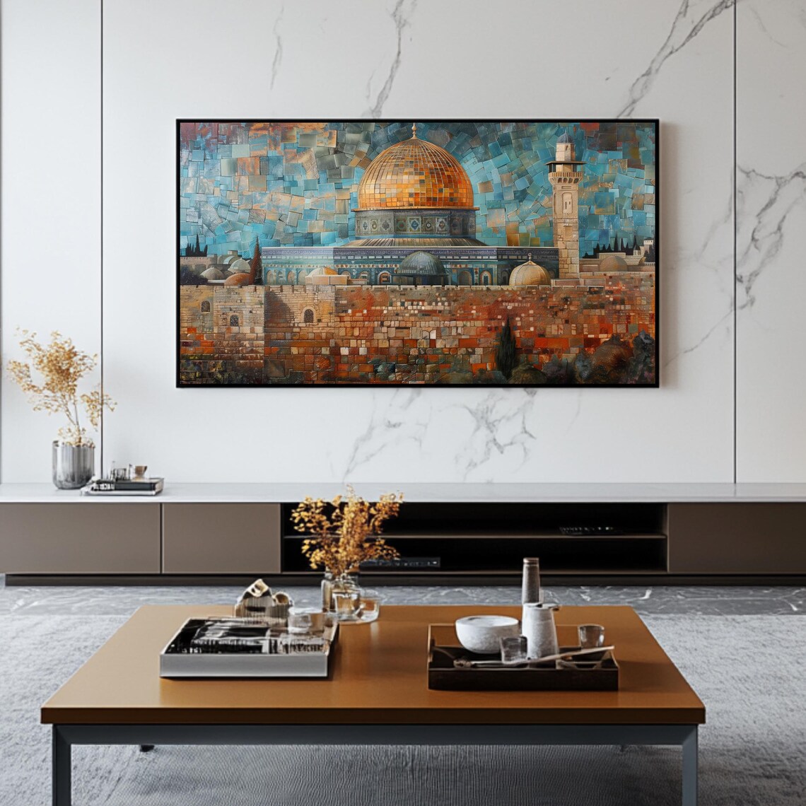 Masjid Al Aqsa Dome of the Rock Mosaic Jerusalem Golden View Poster - Image 2