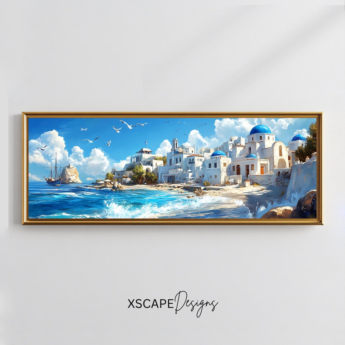 Santorini Seaside Travel Poster, Coastal Wall Art