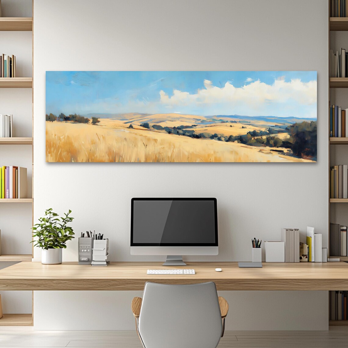 Golden Wheat Fields Panoramic Landscape Art Print - Image 2