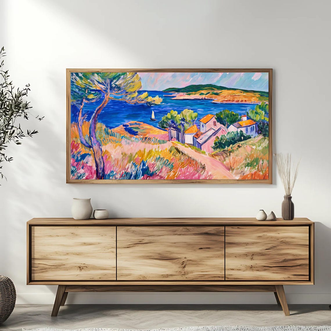 Mediterranean Coastal Village Sailboat Seascape Travel Poster - Image 3