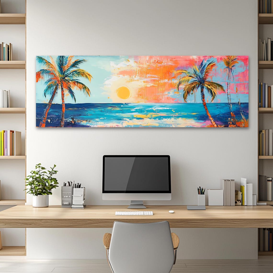 Tropical Palm Beach Sunset Pastel Ocean Horizon Vibrant Travel Poster - Image 2