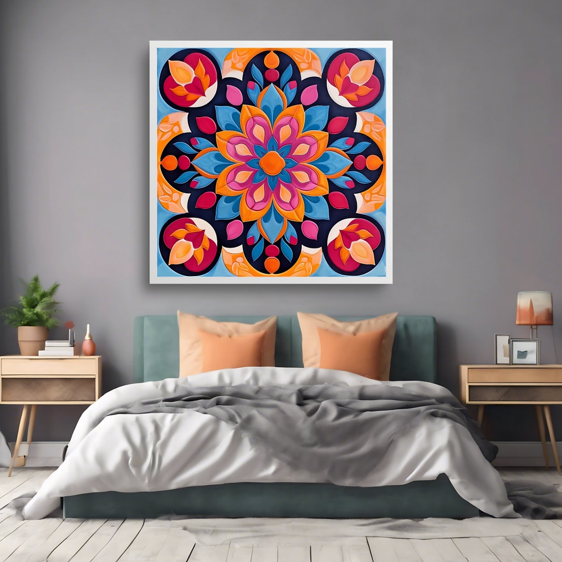 Moroccan Mandala Geometric Floral Vibrant Colorful Pattern Art Print - Image 2
