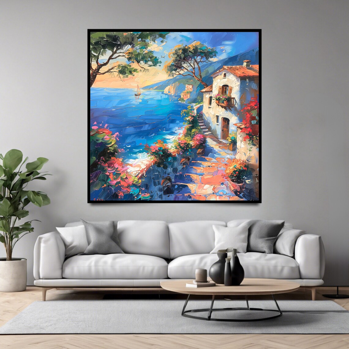 Scenic Coastal Mediterranean Art Print, Home Decor - Image 4
