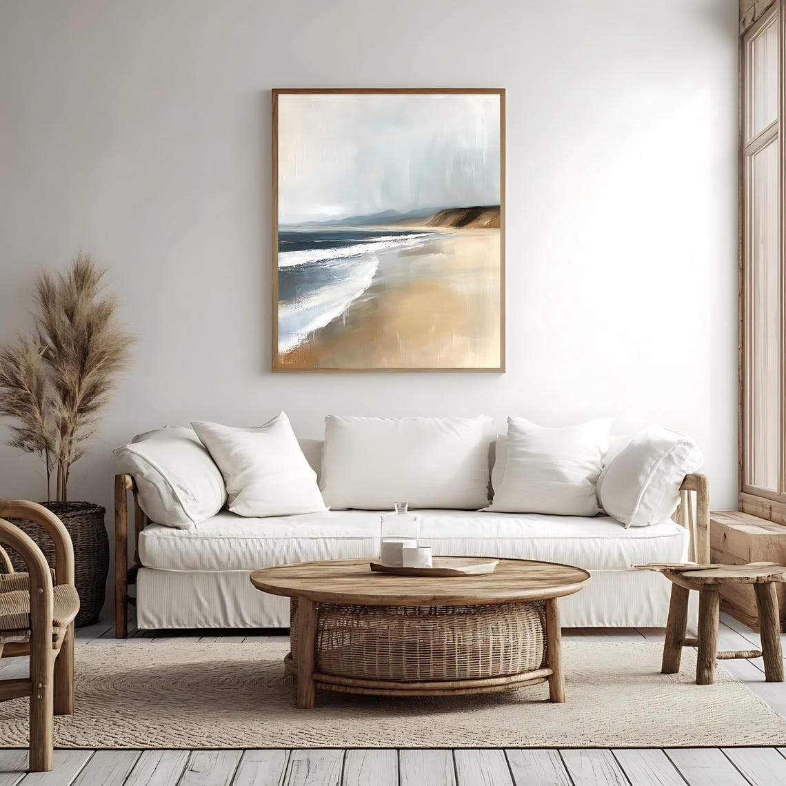 Minimalist Neutral Beach Waves and Sandy Shore Coastal Art Poster - Image 4