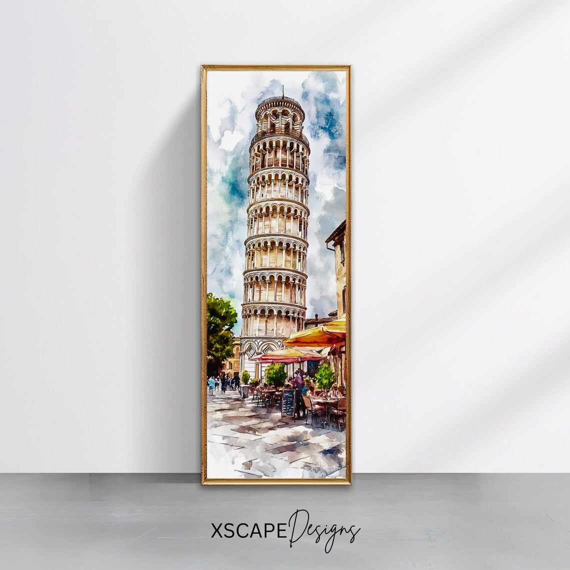 Leaning Tower Of Pisa Watercolor Street Cafe Italy Travel Poster