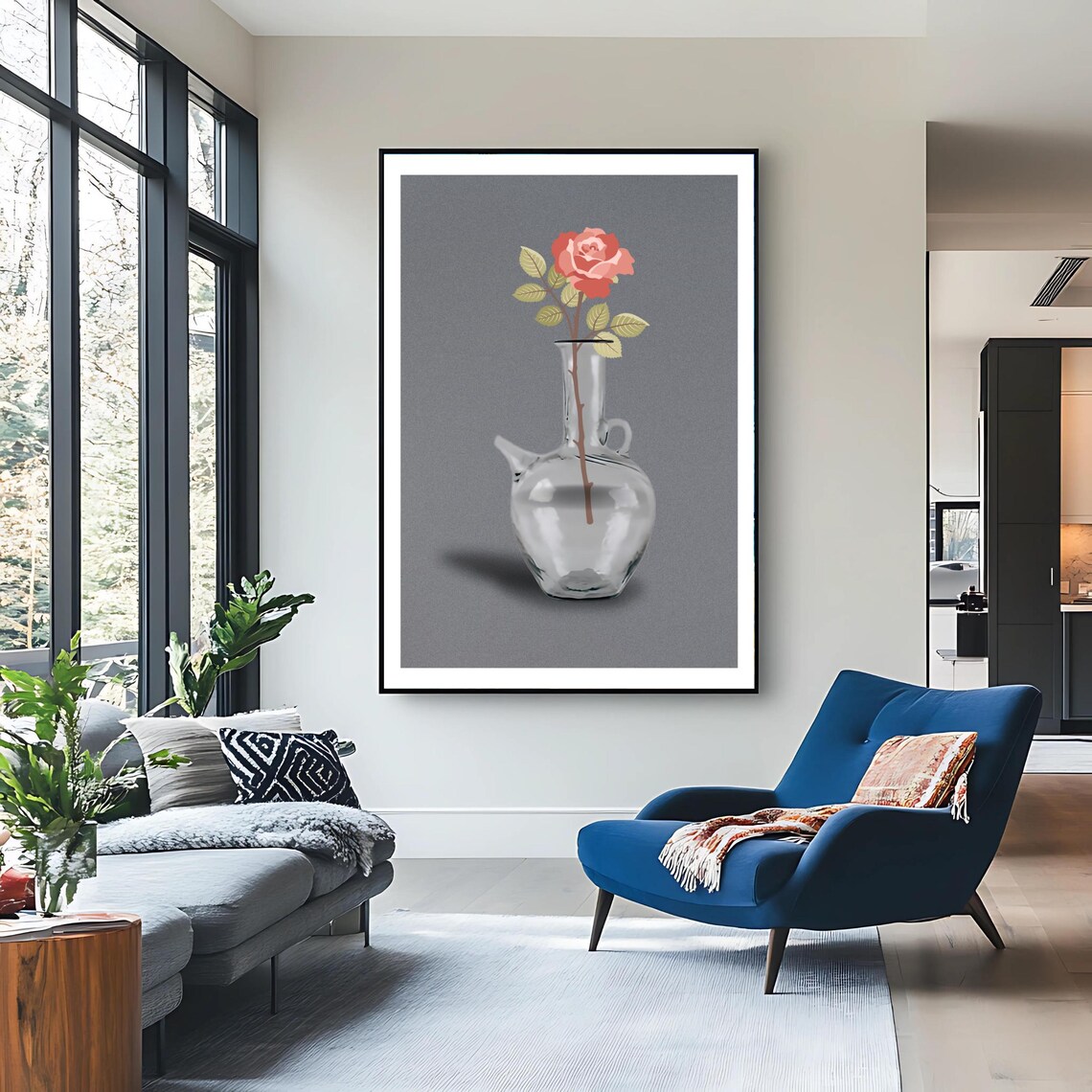 Lebanese Ibrik Glass Jug With Single Rose Minimalist Floral Art Print - Image 3