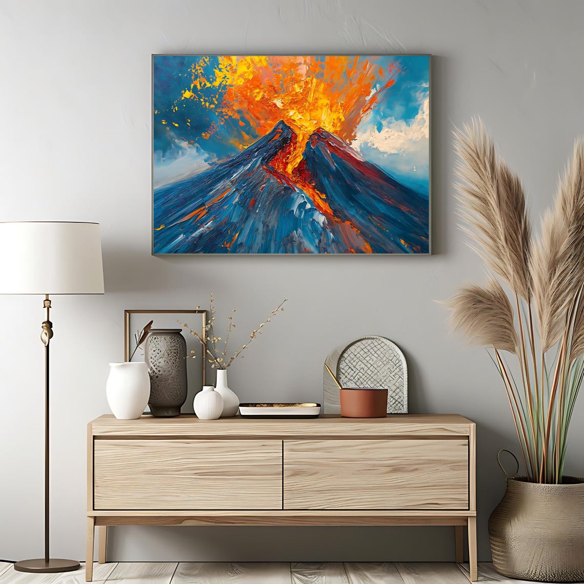 Volcano Eruption Fiery Lava Impasto Painting Dramatic Mountain Poster - Image 3