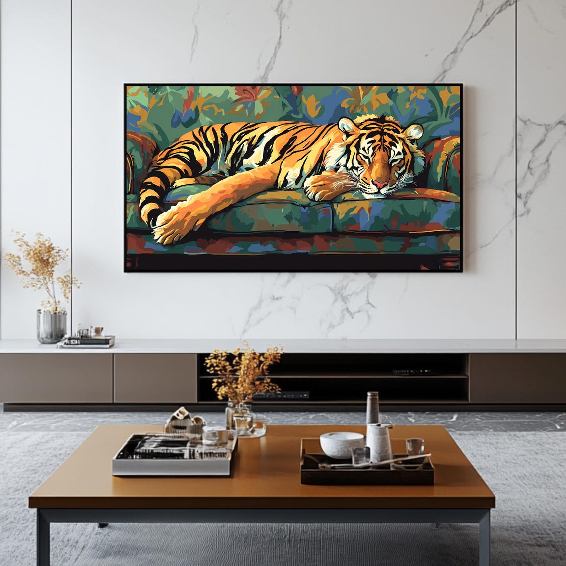 Sleeping Tiger on Couch Pop Art Bold Jungle Big Cat Fun Wall Poster - Image 2