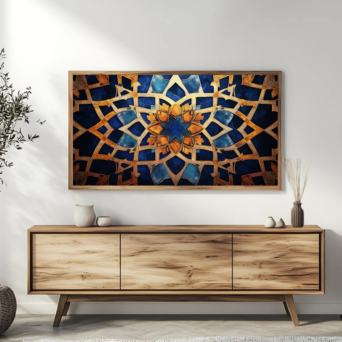 Islamic Geometric Art For Frame Tv Roku Screensaver Gold And Blue Wall Art - Image 3