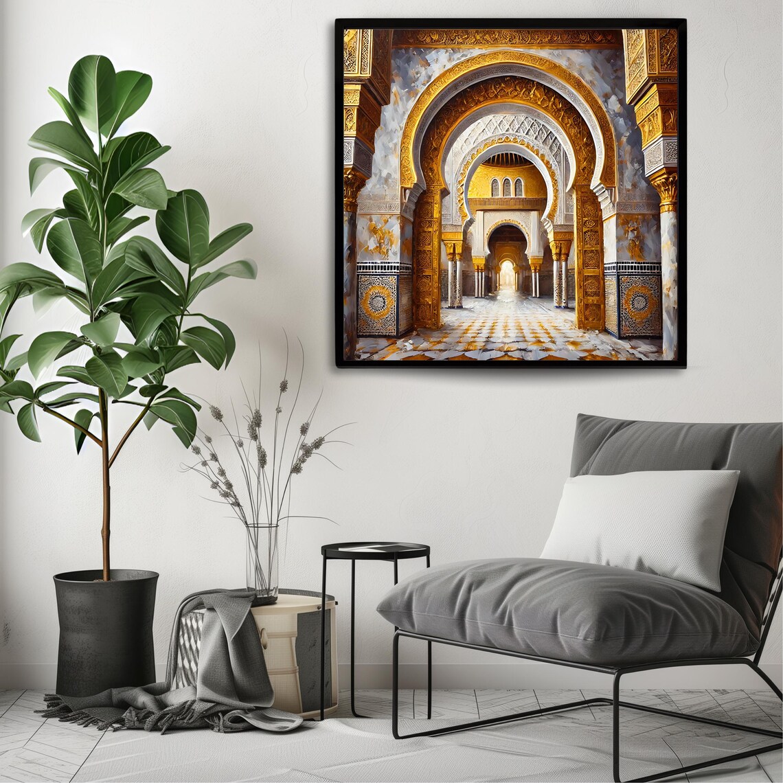 Islamic Architecture Golden Arch, Mosque Interior Art Print - Image 3